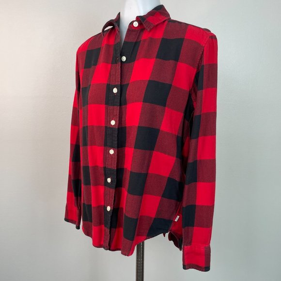 Levi's Top XS Red Black Buffalo Check Plaid Flannel Boyfriend Fit Shirt Women's - Picture 3 of 13